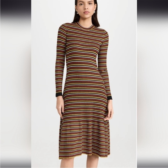 Proenza Schouler Striped Long Sleeve Knit Drop Waist Midi Dress - Picture 1 of 9